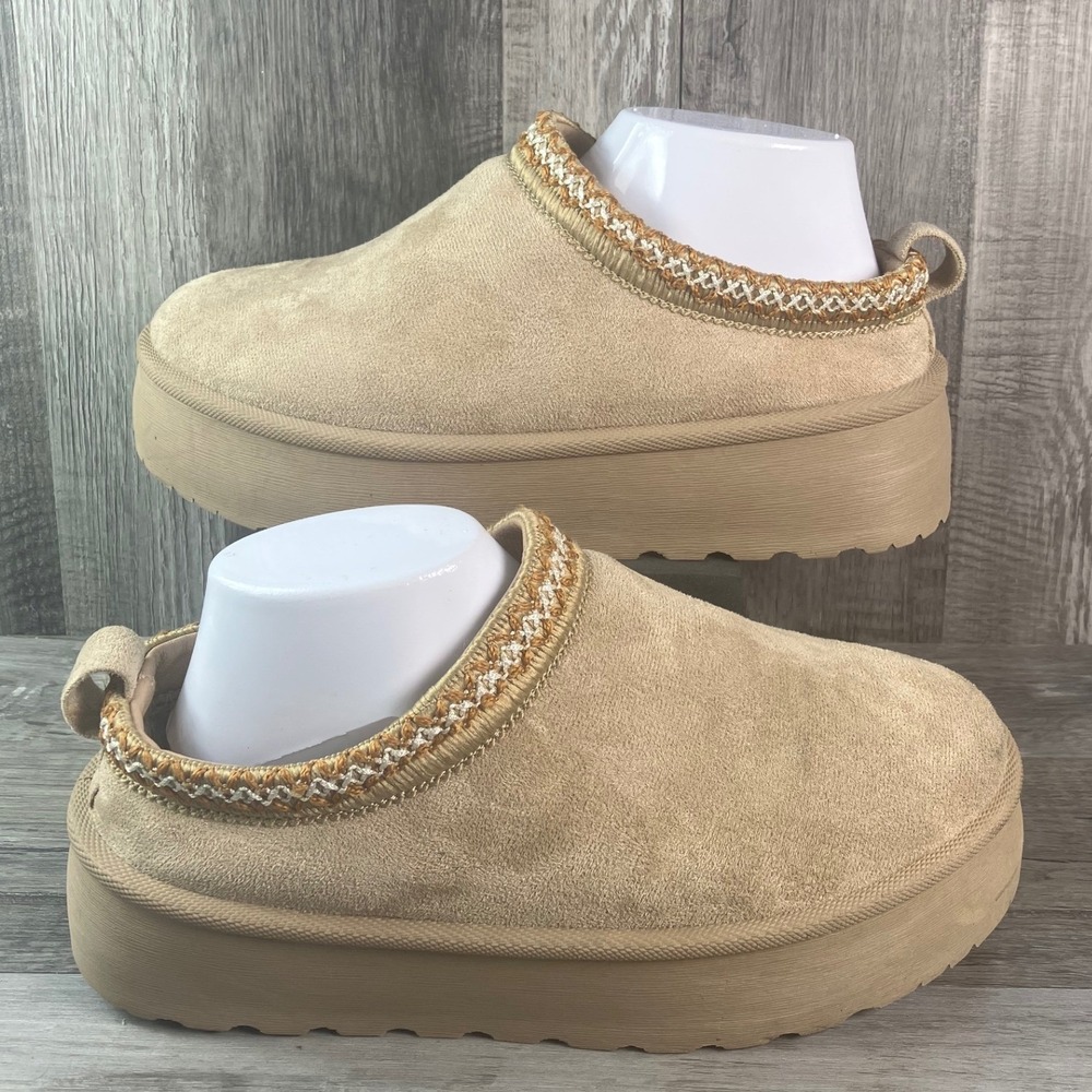 Mudd Stormy-13LP Womens 9 Tan Faux Suede Platform Slipper Mules Braided Trim - Picture 1 of 7